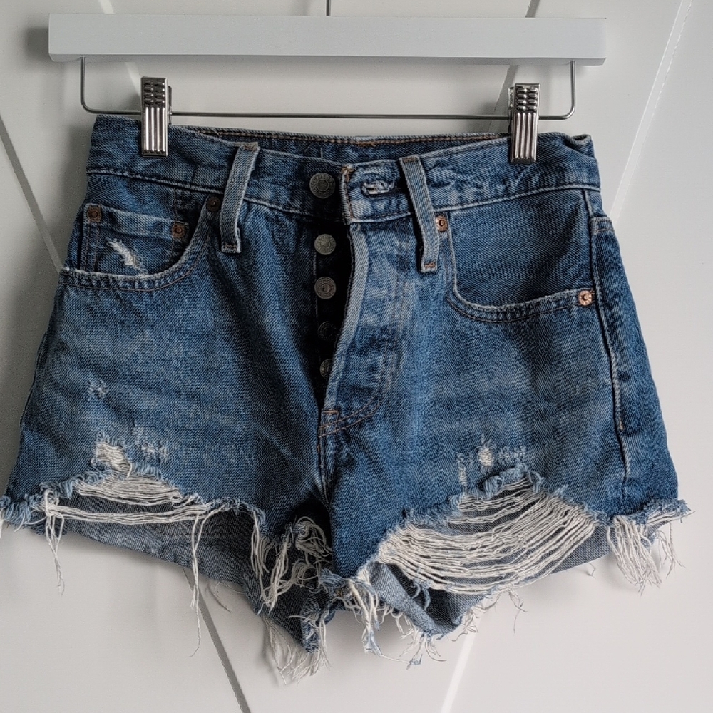 Levi's Blue Distressed Jean Shorts